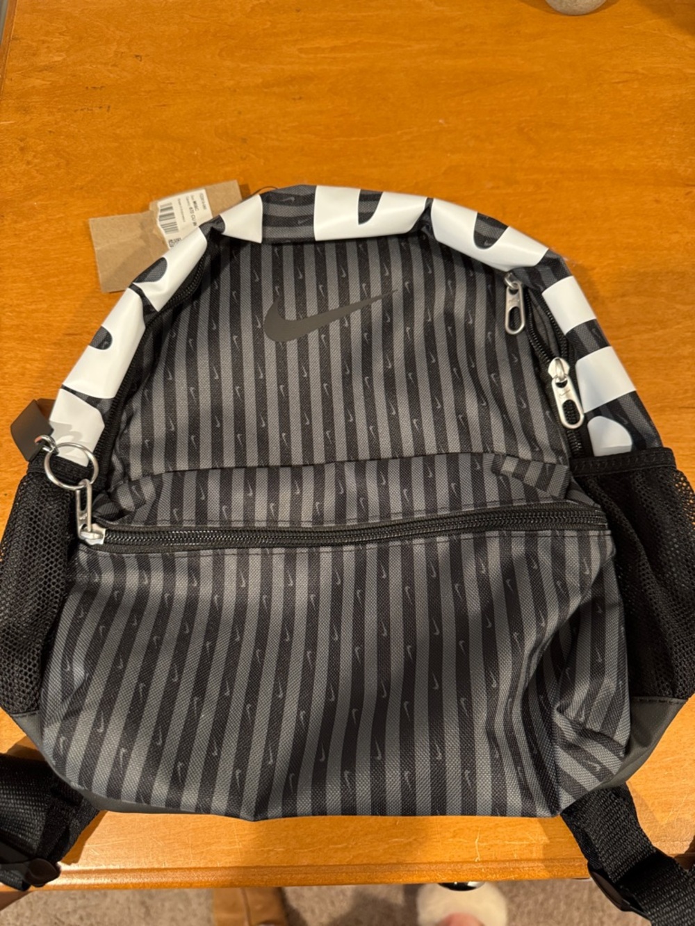 Nike Black and White Striped Mini Backpack